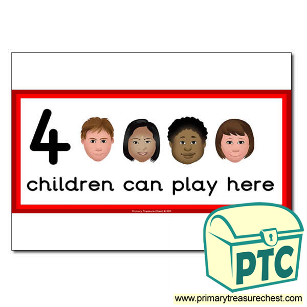 Games Area Sign - Images of Faces - 4 children can play here - Classroom Organisation Poster