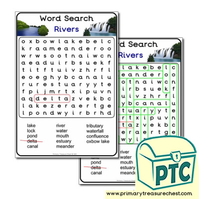 River Themed Word Search Worksheet