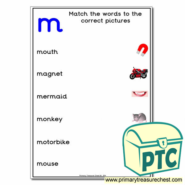 Match the 'm' Themed Words to the Pictures