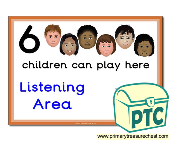 Listening Area Sign - Add Your Own Image - 6 children can play here - Classroom Organisation Poster
