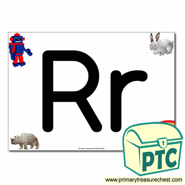 'Rr' Upper and Lowercase Letters A4 posterposter with realistic images
