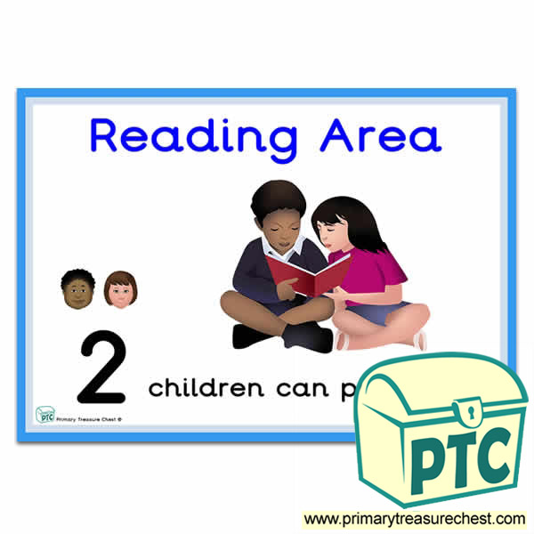 Reading Area Sign - Number Pattern Images Provided  '2 children can play here' - Classroom Organisation Poster