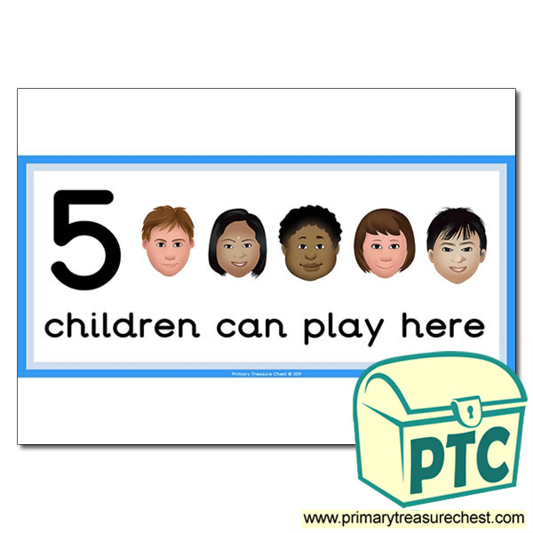 Reading Area Sign - Images of Faces - 5 children can play here - Classroom Organisation Poster