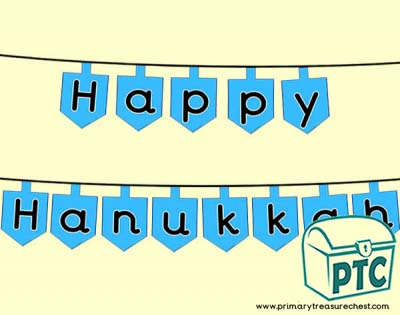 Hanukkah themed bunting, with a dreidel themed background.