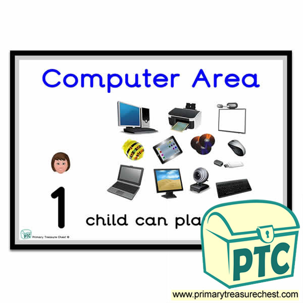 Computer Area Sign - Number Pattern Images Provided  '1 child can play here' - Classroom Organisation Poster