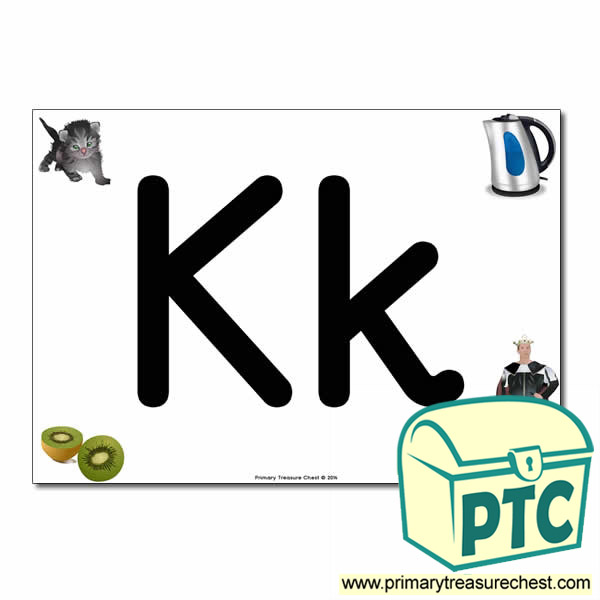 'Kk' Upper and Lowercase Letters A4 posterposter with realistic images
