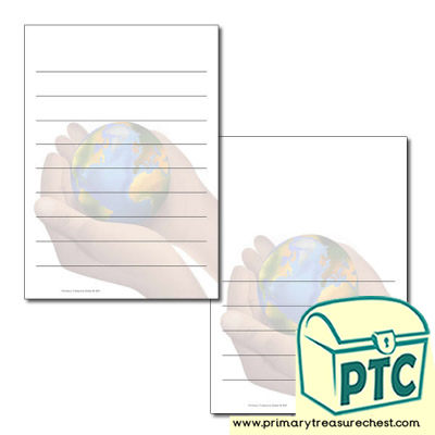 Hand Holding World Page Border/Writing Frame (wide lines)