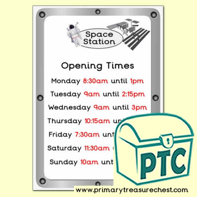 Space Station Role Play Opening Times (quarter & half past Times) 