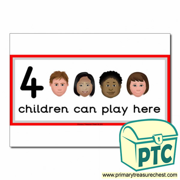 Construction Area Sign - Images of Faces - 4 children can play here - Classroom Organisation Poster