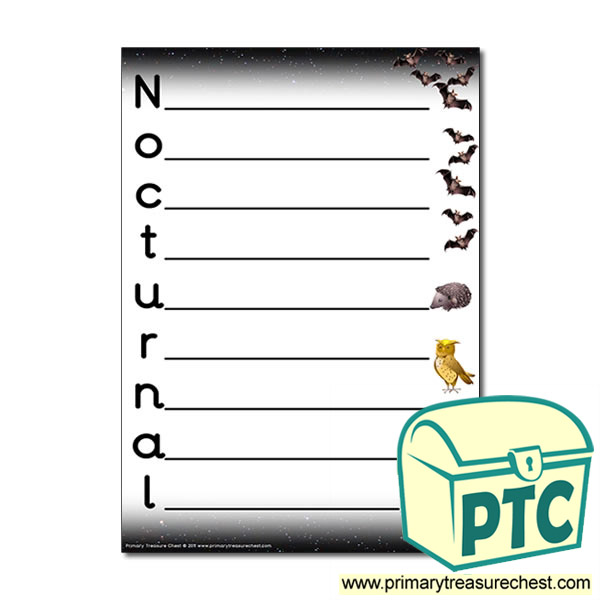Nocturnal Animal Themed Acrostic Poem Sheet