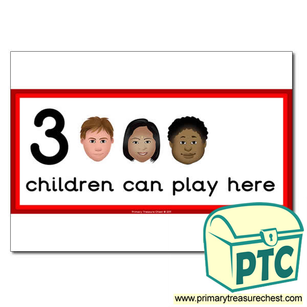 Games Area Sign - Images of Faces - 3 children can play here - Classroom Organisation Poster