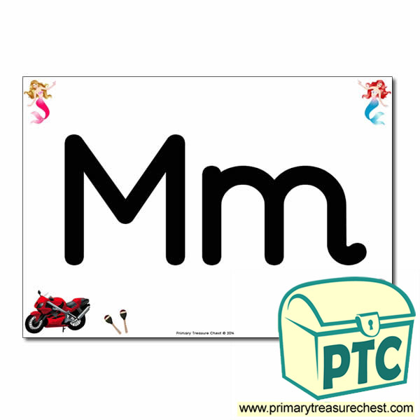 'Mm' Upper and Lowercase Letters A4 posterposter with realistic images
