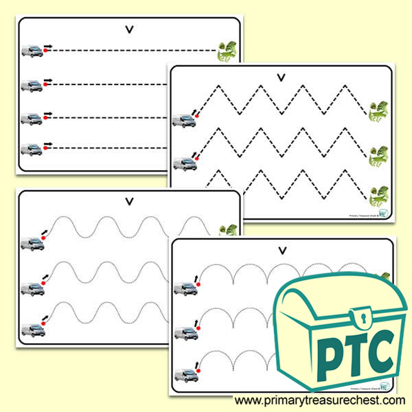 'Vv' Themed Pre-Writing Patterns Activity Sheets