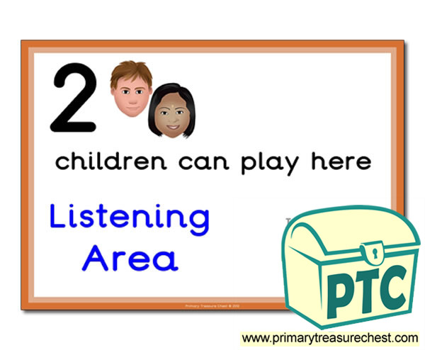 Listening Area Sign - Add Your Own Image - 2 children can play here - Classroom Organisation Poster