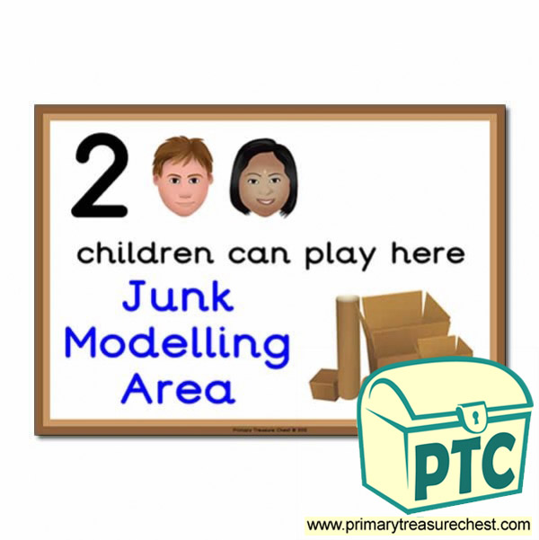 Junk Modelling Area Sign - Images Provided - 2 children can play here - Classroom Organisation Poster