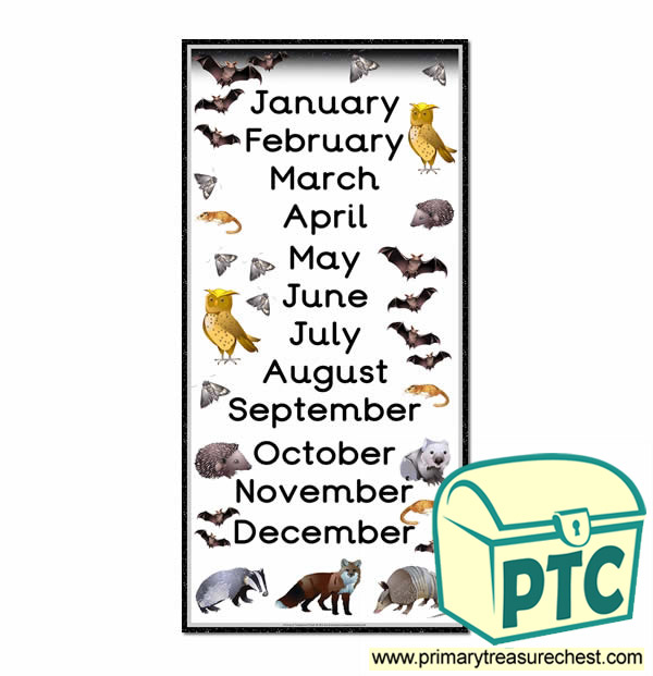Nocturnal Themed Months of the Year Poster