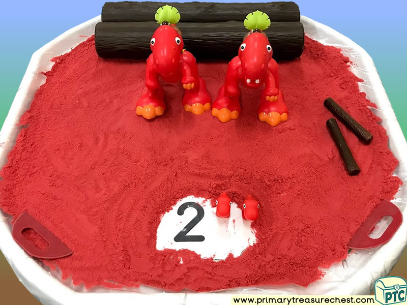 Dinosaur - Caveman Themed Numbers - Multi-sensory - Coloured Sand Tuff Tray Ideas and Activities