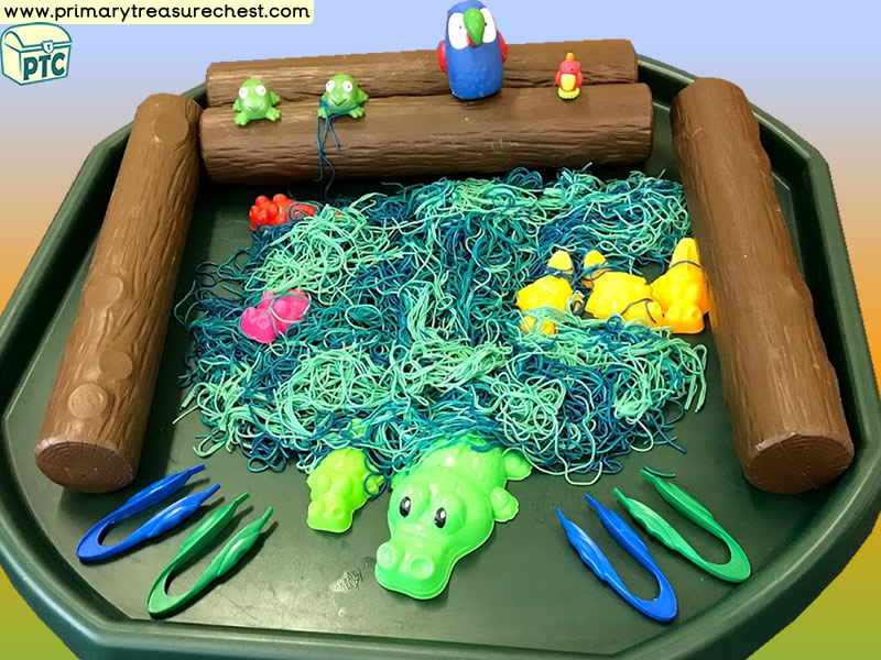 Safari - Jungle Animal - Crocodile Themed Discovery Multi-sensory - Coloured Spaghetti Tuff Tray Ideas and Activities