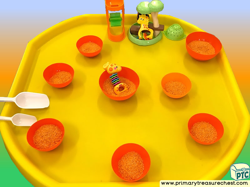 Jungle Animal - Safari - Giraffe Themed Small World Play Multi-sensory Coloured Rice Tuff Tray Ideas and Activities