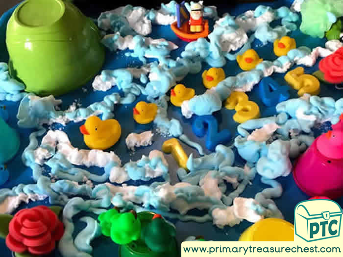 Animal -  5 Ducks Discovery Area Role Play  Sensory Play - Spot Tray - Tuff Tray Ideas Early Years / Nursery / Primary 