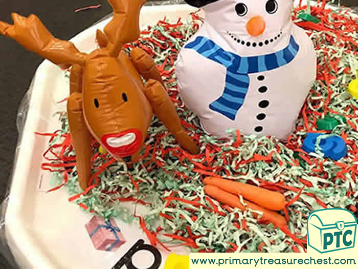 Christmas Phonics Snowman and Reindeer - Role Play Sensory Play - Tuff Tray Ideas Early Years / Nursery / Primary