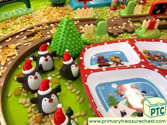 Christmas Santa Small World Scene tuff tray - Role Play Sensory Play - Tuff Tray Ideas Early Years / Nursery / Primary