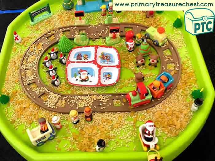 Christmas Santa Small World Scene tuff tray - Role Play Sensory Play - Tuff Tray Ideas Early Years / Nursery / Primary