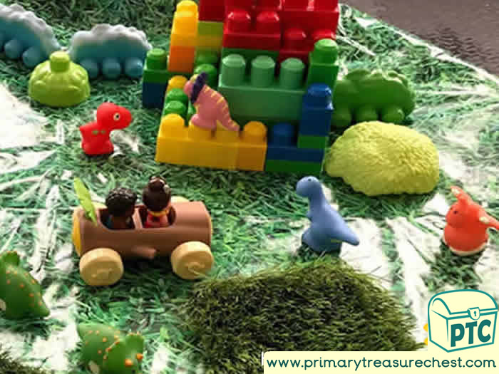 DINOSAUR GRASS Construction Duplo Tuff Tray for Toddlers-EYFS Children 