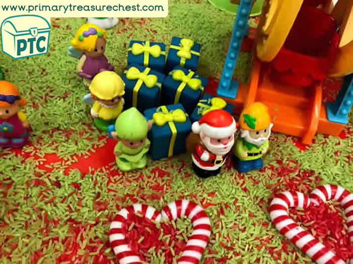 Elf Themed Christmas Small World tuff tray Role Play Sensory Play - Tuff Tray Ideas Early Years / Nursery / Primary