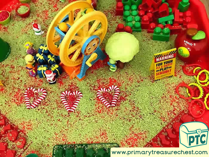 Elf Themed Christmas Small World tuff tray Role Play Sensory Play - Tuff Tray Ideas Early Years / Nursery / Primary