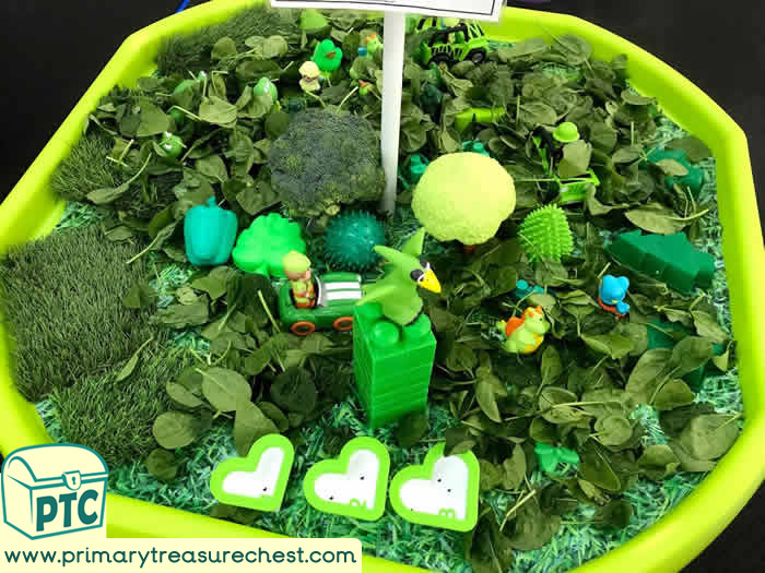 GREEN Themed sensory small world play  -  activity ideas - Role Play  Sensory Play - Tuff Tray Ideas Early Years – Tuff Spot / Nursery / Primary