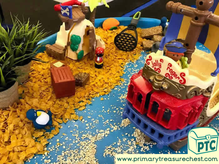 Pirates Small World Play Cornflakes Island - Role Play  Sensory Play - Tuff Tray Ideas Early Years – Tuff Spot / Nursery / Primary