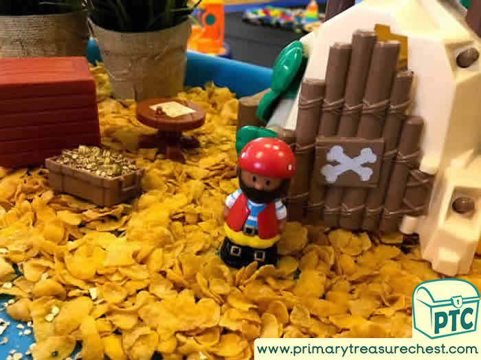 Pirates Small World Play Cornflakes Island - Role Play  Sensory Play - Tuff Tray Ideas Early Years – Tuff Spot / Nursery / Primary