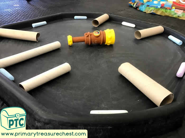 Pirates telescopes Chalking Drawing Activity - Role Play  Sensory Play - Tuff Tray Ideas Early Years – Tuff Spot / Nursery / Primary