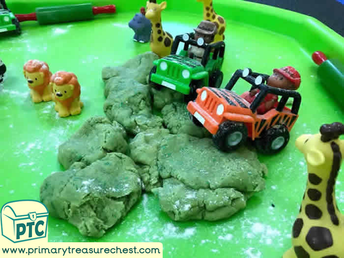Jungle Jeeps Playdough Play - Transport Themed  Tuff Tray Ideas Early Years / Nursery / Primary