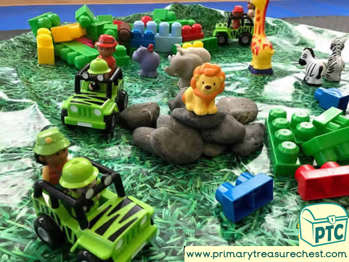 Jungle JeepsSafari – Construction Area  Play - Tuff Tray Ideas Early Years / Nursery / Primary