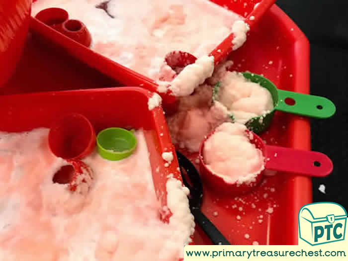 Santa Christmas Discovery water and foam play tuff tray ideas / activities for teachers and parents of Early Years / Nursery / EYFS / Kindergarten / Elementary School age children to recreate at school or at home