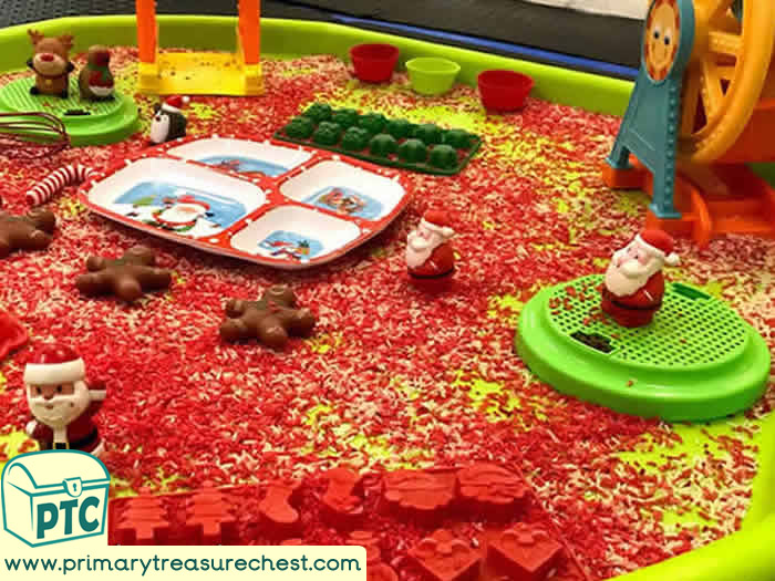 Santa Small world sensory Coloured Rice Play - Role Play Sensory Play - Tuff Tray Ideas Early Years / Nursery / Primary