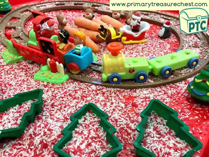 Santas Train ride Winter tuff tray small world for Toddlers-EYFS Children 