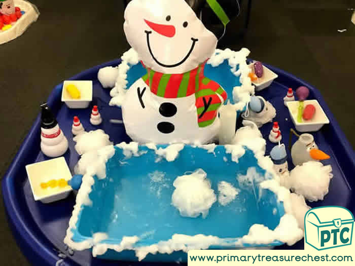 Snowman themed water play tuff tray for Toddlers-EYFS Children 