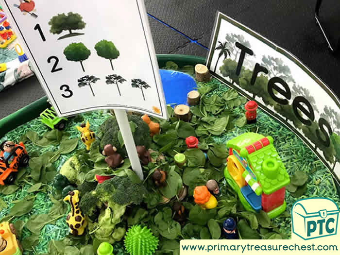 World Environment Day TREES   Small World  Area tuff tray idea