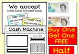 Role Play Money / Sale Signs / Bank Cards / Machines etc