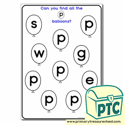 Letter 'p' Balloon Activity Sheet - Early Years Phonics 