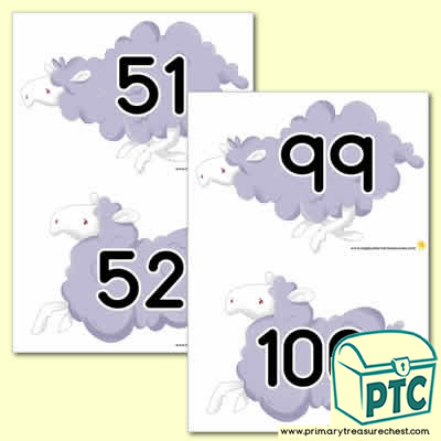 Sheep Number Line 51-100 (no border) - Serenity the Sweet Dreams Fairy Resources