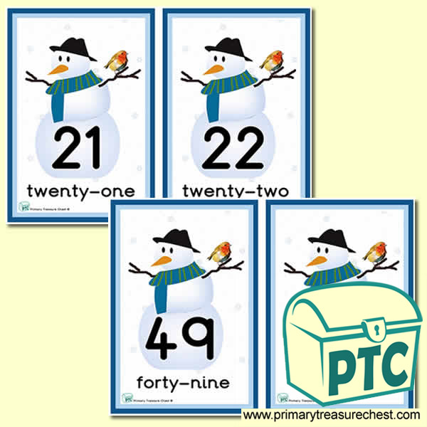 Snowman Themed Number Line 21 to 50