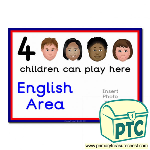 English Area Sign - Add Your Own Image - 4 children can play here - Classroom Organisation Poster