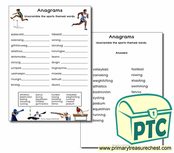 Sports themed Anagram Worksheet