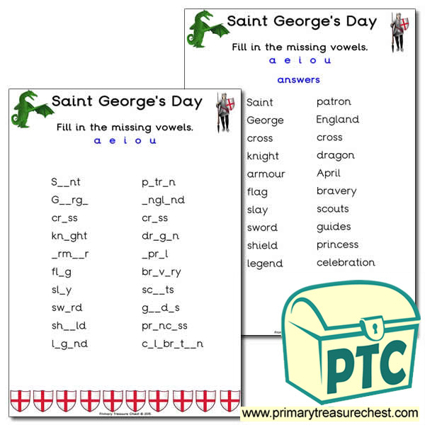 Saint George's Day  Missing Vowels Worksheet