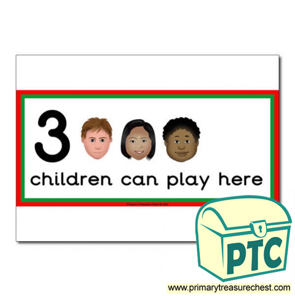 Welsh Area Sign - Images of Faces - 3 children can play here - Classroom Organisation Poster