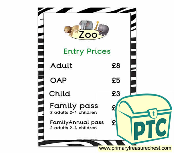 Zoo Entry Prices Poster (21p-£99)